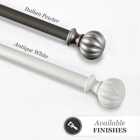 Kenney Rachel Fluted Ball Window Curtain Rod, Adjustable 28-48 Inch, Antique White...