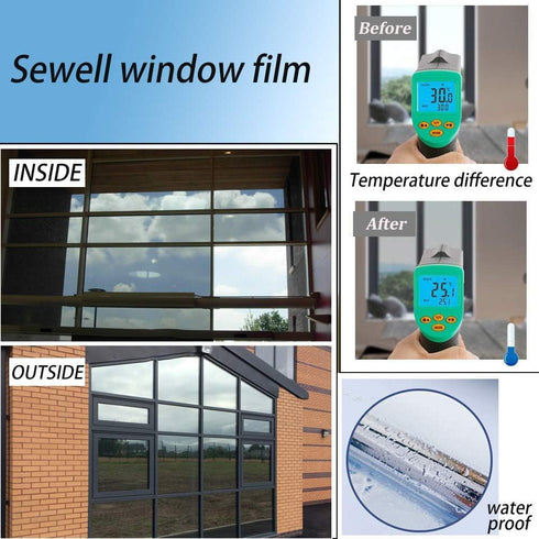 One Way Mirror Privacy Window Film, Heat Control and Anti - UV Adhesive Reflective Window Tint for Home and Office, 60Inch x 17.7Inch, Black Silve...