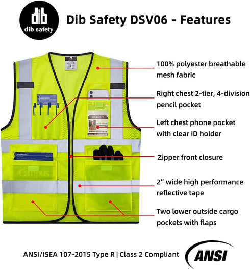 Reflective Vest Mesh, High Visibility Vest with Pockets and Zipper, Construction Work Vest ANSI Class 2,Yellow Mesh S...