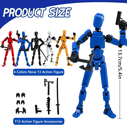 4PCS Assembled Titan T13 Action Figures Set - Robot Action Figure Fidget Toys for Boys Lucky Dummy Nova N13 Anime Figures with Multi Movable Joint...