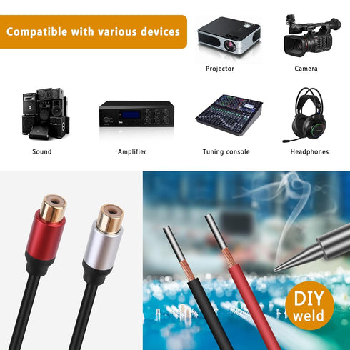 2Packs Speaker Wire RCA Audio Both Female Plug Jack Connector Adapter to Bare Wire Open End Pigtail Audio Video Lotus Plug Repair Cable for Amplif...