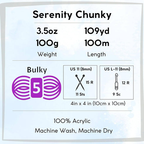 Premier Yarns Serenity Chunky Solid Blue Sky 700-46 (3-Skeins - Same Dye Lot) Chunky Bulky #5 Acrylic Yarn for Crocheting and Knitting - Bundle wi...