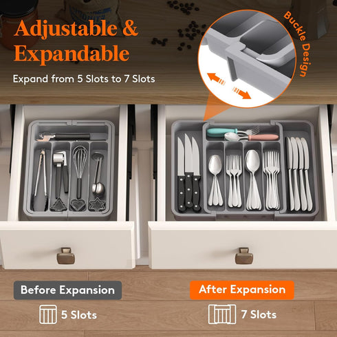 Lifewit Silverware Drawer Organizer, Expandable BPA Free Utensil Tray for Kitchen, Adjustable Flatware and Cutlery Holder for Spoons Forks Knives,...