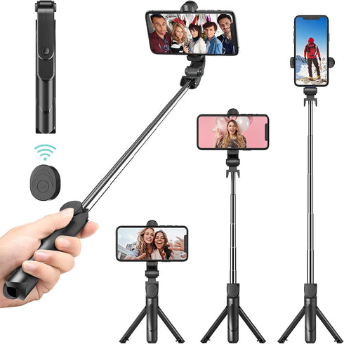 Selfie Stick Tripod with Wireless Remote, Extendable & Portable Selfie Stick- Phone Tripod Stand Compatible with iPhone 14 13 12 11/Galaxy/Huawei,...