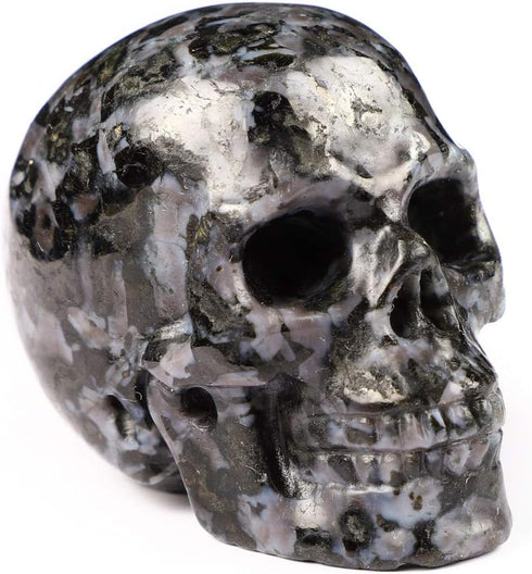 Skullis 2.0" Gabbro Crystal Skull, Hand Carved Gemstone Fine Art Sculpture, Reiki Healing Stone Statue....