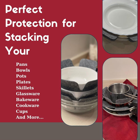 VHD Felt Pot and Pan Protectors - Set of 3, Pot Dividers Pads, Stacking Pan Protectors, Pan Separators, Bowl & Plate Separators, Pads for Protecti...