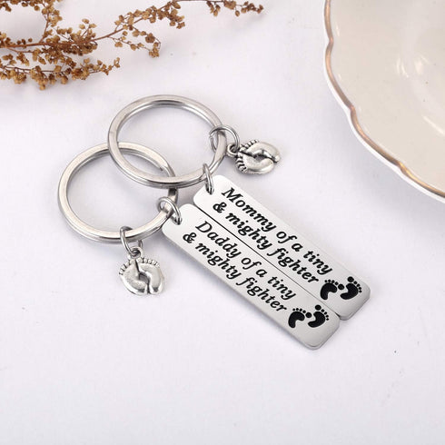 Ralukiia NICU Dad Mom Preemie Baby Gift - Mommy/Daddy of A Tiny Mighty Fighter Keychain Support NICU Parents Care Basket Neonatal Intensive Care U...