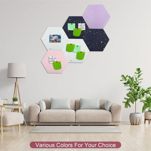 PATIKIL Hexagon Felt Board Tiles, 8 Pack Self Adhesive Mini Moon Wall Pin Bulletin Board with Push Pins for Photos Memos Home Office Decor, Pink...