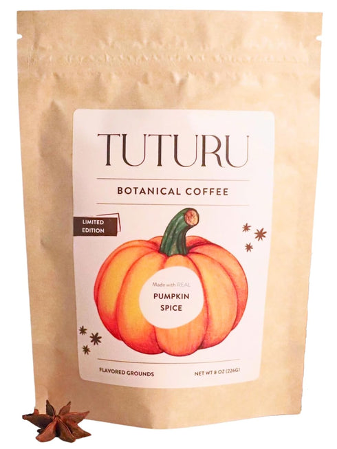 TUTURU Pumpkin Spice Ground Coffee | Real Pumpkin Spices | Medium Roast, Organic Coffee | Smooth Low-Acid | Perfect for Drip, Pour Over or Cold Br...