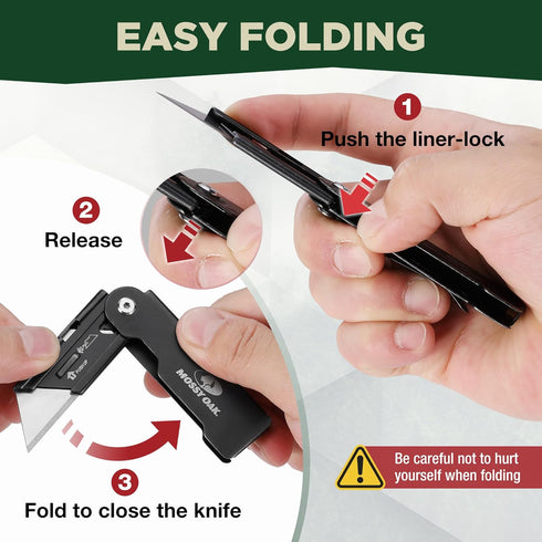 MOSSY OAK 2-pack Folding Pocket Utility Knife Set, Quick Change Box Cutter with Frame Lock, EDC Foldable Razor Knife with Belt Clip, Stone Washed...