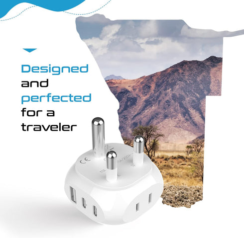 Ceptics South Africa Travel Adapter - 5 Input with QC 3.1A Dual USB and USB-C - Ultra Compact - Light Weight - USA to Any Type M Countries Such as...