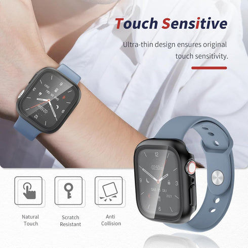 bersem [2 Pack Waterproof PC Case with Tempered Glass Screen Protector Compatible with Apple Watch Series 9 (2023) / 8/7 45mm, Full Protection, Wa...