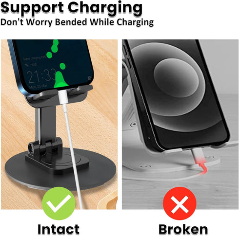 2PCS Cell Phone Stand, Adjustable Phone Holder 360° Rotation Fully Foldable Desktop Dock Compatible with iPhone 15 14 13 Pro Max Android Smartphon...
