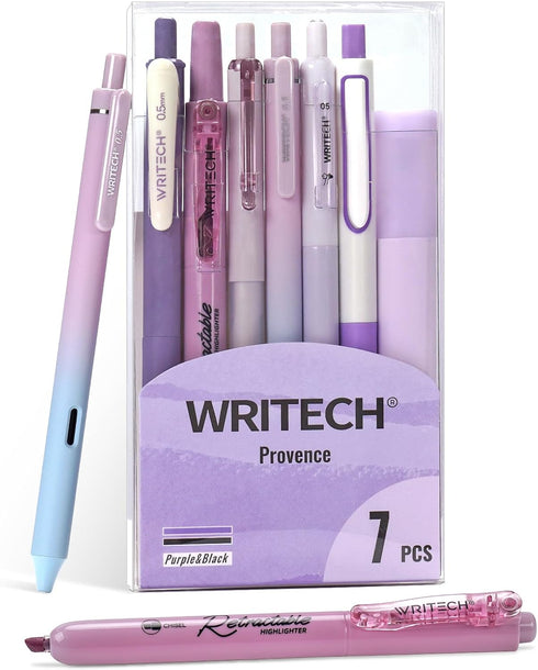 WRITECH Gel Pens Journaling Highlighters: Journal Set Aesthetic Assorted Pastel Color Ink 0.5mm Fine Point Retractable 0.7mm Black Pen Smooth Writ...