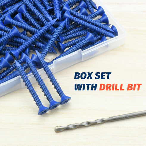 3/16" x 1-3/4" Concrete Screw Anchor, Blue Flat Head Screws for Anchoring to Masonry, Brick, Block, Cement or Stucco (Pack of 60)...