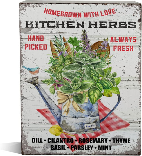 Farmhouse Herb Wooden Box Sign Retro Kitchen Herbs Wood Block Tabletop Sign Decorative Desk Sign Home Kitchen Shelf Decor 5.8 X 7.8 Inches...