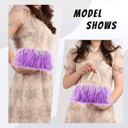 Feather Clutches Purses for Women Bag?Pearl Fluffy Evening Handbags for Wedding Anniversary Party...