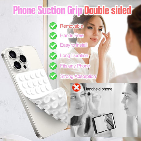 Silicone Double-Sided Suction Phone Case Detachable Mount for iPhone and Android Cellphones, Strong Adhesion Holder Hands Free for Selfies and Vid...