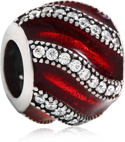 925 Sterling Silver Spacer Charm Anniversary Charm Birthday Charm Christmas Charm for Panodra Charms Bracelet (Red)...