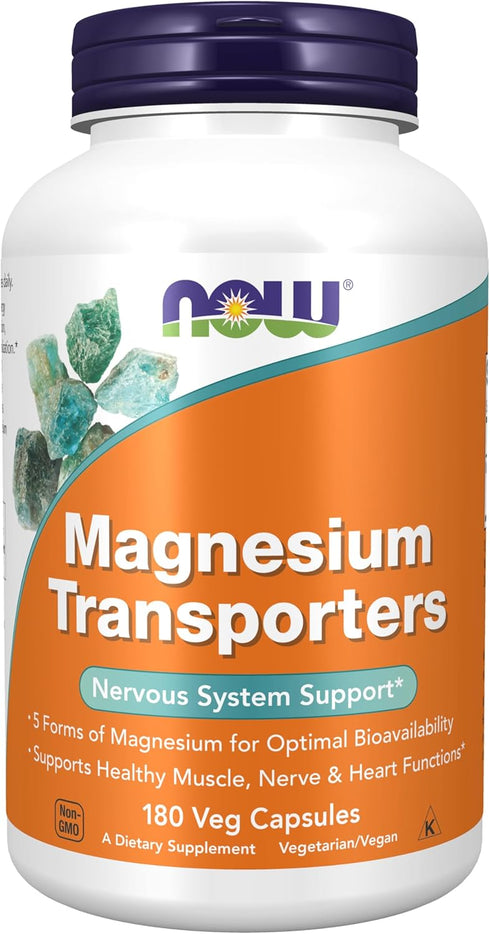 NOW Supplements, Magnesium Transporters with 5 Forms of Magnesium for Optimal Bioavailability, 180 Veg Capsules...