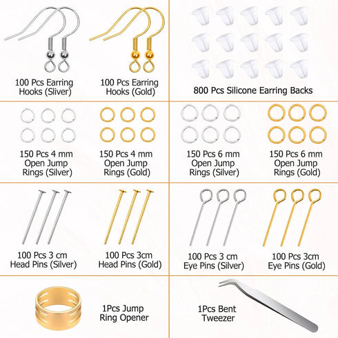Hypoallergenic Earring Making Kit, modacraft 2000Pcs Earring Making Supplies Kit with Hypoallergenic Hooks, Earring Findings, Backs, Pins Jump Rin...