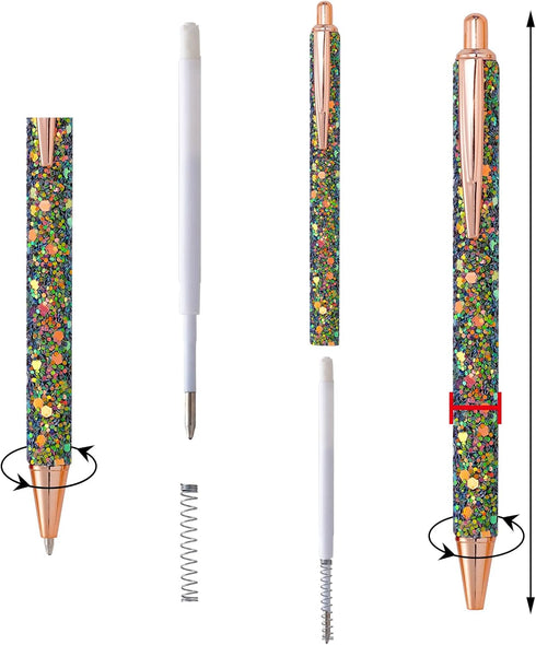 11pcs Fancy Pens Glitter Pens Cute Fun Pretty Pens Metal Retractable Ballpoint Pens Cool Pens for Women Teacher Writing Business Office Gift Suppl...