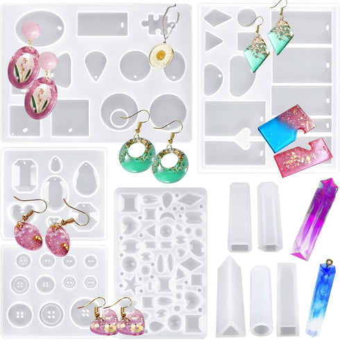 Suhome 73 Pack Resin Earring Mold Jewelry Silicone Resin Molds Making Kits Including Earring, Pendant, Bracelet, Necklace, Button Silicone Resin C...