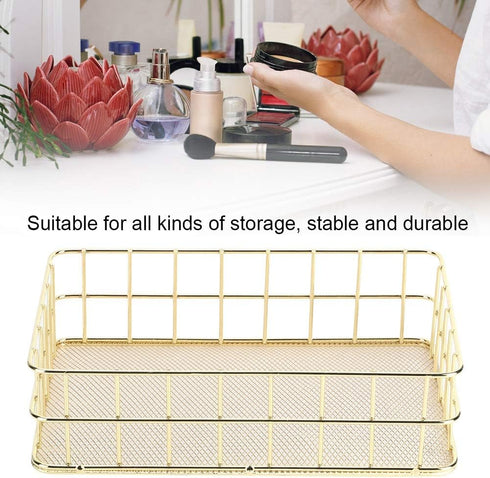 Wire Mesh Basket, Golden Desktop Metal Storage Basket Iron Grid Storage Tray Net Basket Storage Bins for Home Cosmetic Stationery (9.6 x 6.5 x 2.6...
