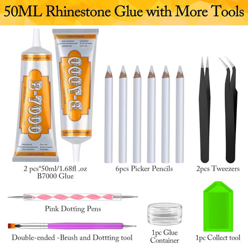 B7000 Glue for Rhinestones, Cridoz B-7000 Adhesive Clear Jewelry Glue Fabric Glue with Rhinestones Picker Pencils Tweezers for Crafts Clothes Shoe...