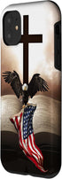 iPhone 11 Pretty Christian Cross Bible A Bald Eagle Grip American Flag Case...