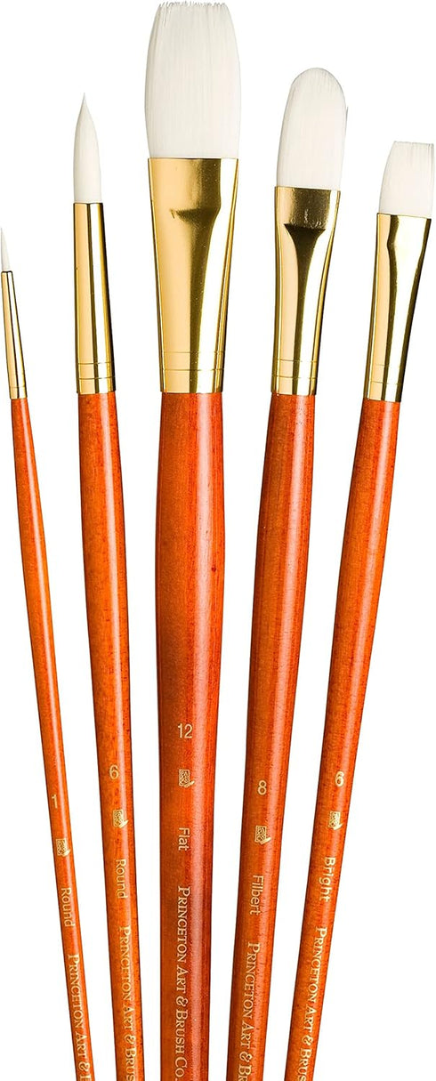 Princeton RealValue Paintbrush, Round 1,6,Bright 6,Filbert 8,Flat 12, Orange...