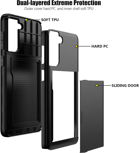 Nvollnoe for Samsung S21 Case with Card Holder 5G 6.2 inch Dual Layer Heavy Duty Protective Galaxy S21 Case Hidden Card Slot Slim Wallet Case for ...