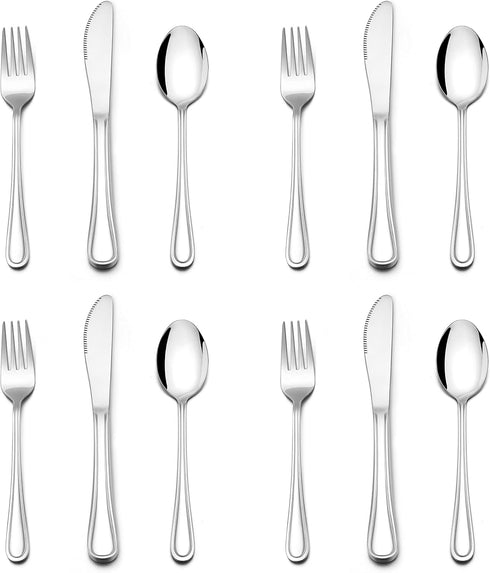 E-far 12-Piece Kids Silverware, Stainless Steel Toddler Kids Utensils Safe for Preschooler/Children, Includes 4 Forks 4 Spoons 4 Knife, Slimline A...