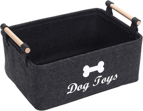 Geyecete Dog Toys Storage Bins - with Wooden Handle, Collapsible Pet Supplies Storage Basket Pet supplies storage Basket/Bin Kids Toy Chest Storag...