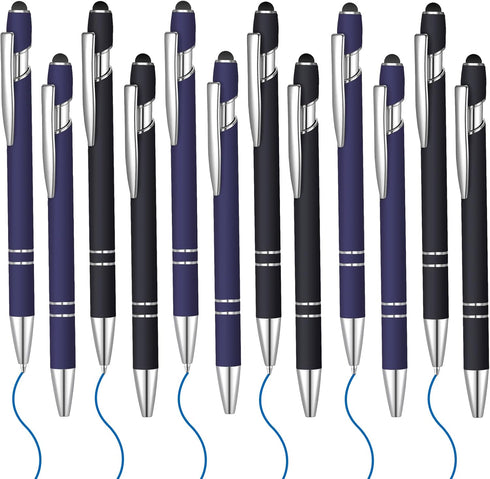 12 Pcs Blue Ink Ballpoint Pen with Stylus Tip, 1.0 mm Metal Pen Stylus Pen for Touch Screens, 2 in 1 Thank You Pen Gift for Friends, Colleagues, C...