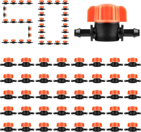 1/4 Inch Barbed Shut-Off Valve, 50 Pcs 1/4" Universal Drip Irrigation Tubing Coupling Valve, Plastic Manual Barb Valve for Garden, Flowers Pots, F...