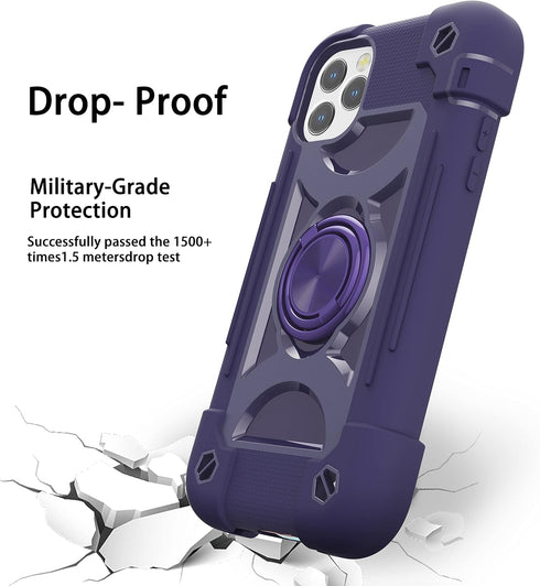 for iPhone 12/iPhone 12 Pro Case 6.1 Inch with Ring Stand, with 2 Pack Glass Screen Protector + 2 Pack Camera Lens Protector,Heavy-Duty Shockproof...
