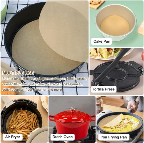 BYKITCHEN 8 Inch Parchment Paper Rounds, Non Stick Parchment Paper Sheets for Baking, Pre-cut Round Parchment Paper for Cake Pan, Tortilla Press, ...