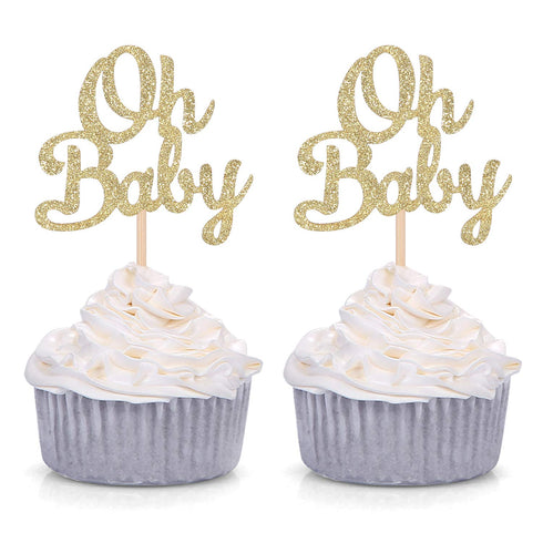 Set of 24 Golden Oh Baby One Cupcake Toppers Party Decors Baby's Birthday...
