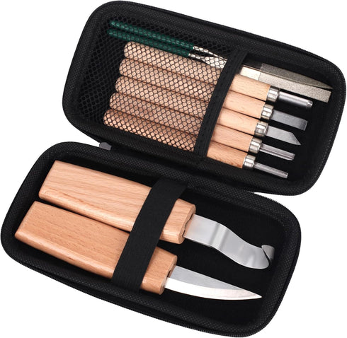 Wood Carving Kit Box Wood Carving Tools Hand Carving Knife Set with hand Files for Wood,Model,Spoon,Pumpkin, Vegetables Carving Kit for Kids Adult...