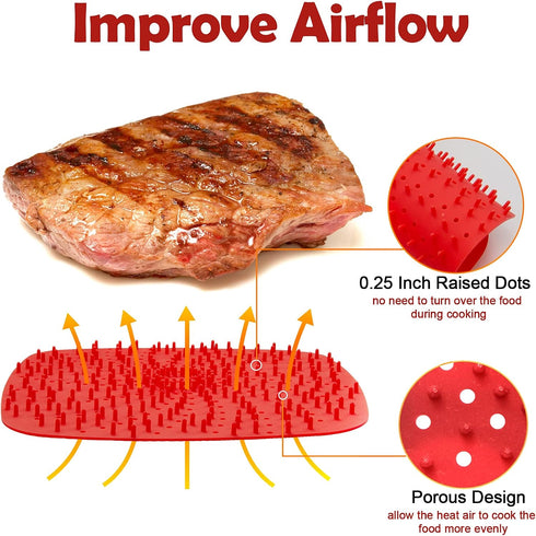 Upgrade Reusable Air Fryer Liners with Raised Silicone | Patented Product | BPA Free Non-Stick Silicone Air Fryer Mats | Air Fryer Silicone Tray A...