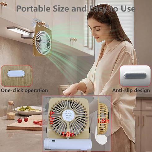 Desk Fans Small Quiet 5in 225° Rotatable Foldable&Rechargeable 3000mAh Battery Operated Strong Airflow Portable for Home/Office(Light Wood)...