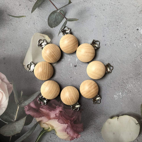 24 Pieces Natural Beech Wood Pacifier Clips Teething Grasping Toy Suspender Clips Charm DIY Pacifier Clips Holder Accessories...