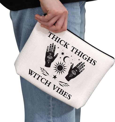G2TUP Witch Gift Wicca Witchcraft Cosmetic Bag Thick Thighs Witch Vibes Makeup Bag Halloween Pagan Wiccan Gift (Thick Thighs Witch Vibes White Bag...