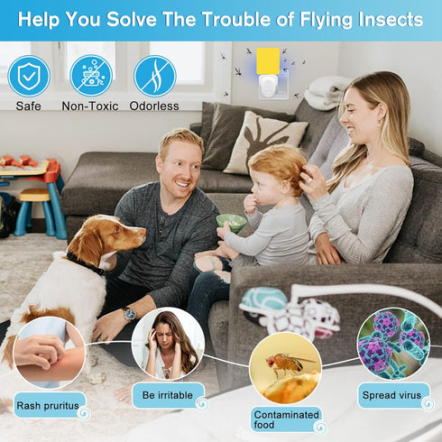 Flying Insect Trap Plug-in, Gnat Killer Traps for House Indoor, Safe Non-Toxic UV Light Fly Catcher, Indoor Plug-in Night Light Fly Trap with 5 St...