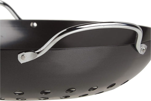 TableCraft BBQ Metal Handle 13-Inch Non Stick Coating Round Grilling Wok, Small, Black...