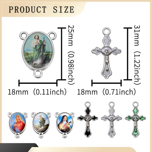 84Pcs/42Sets Rosary Kits Cross and Center Medal Charms Alloy Religion Enamel Picture Jesus Maria Links Connector Pendant for Diy Catholic Jewelry ...