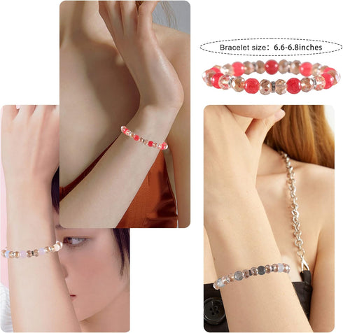 PIPITREE 16PCS Crystal Bracelet Beaded Bracelets for Women, Colorful Stackable Stretch Beads Bracelets Healing Crystals Rhinestone Spacers Anxiety...