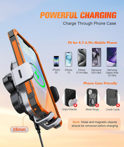 Wireless Car Charger Mount Auto Clamping, 15W Fast Charging Car Phone Holder Charger for Dash Windshield Vent Compatible with iPhone 15 14 13 12 P...