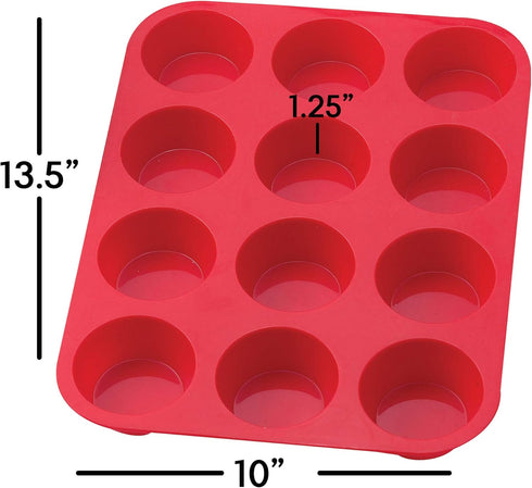 Mrs. Anderson's Baking Silicone 12-Cup Muffin Pan Baking Mold, BPA Free, Non-Stick European-Grade Silicone, 13.5 x 10 x 1.25-Inches...